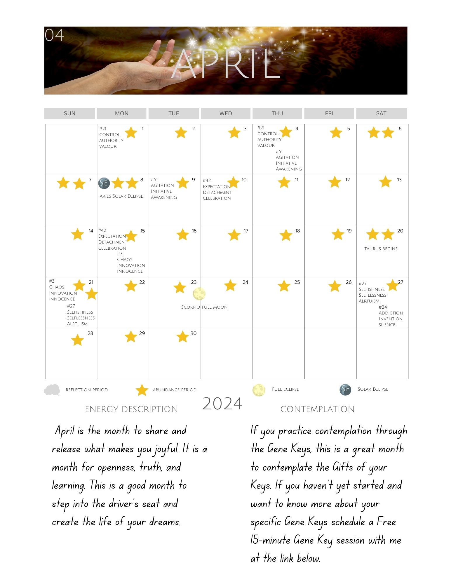 Inner Beauty Healing April 2024 Calendar