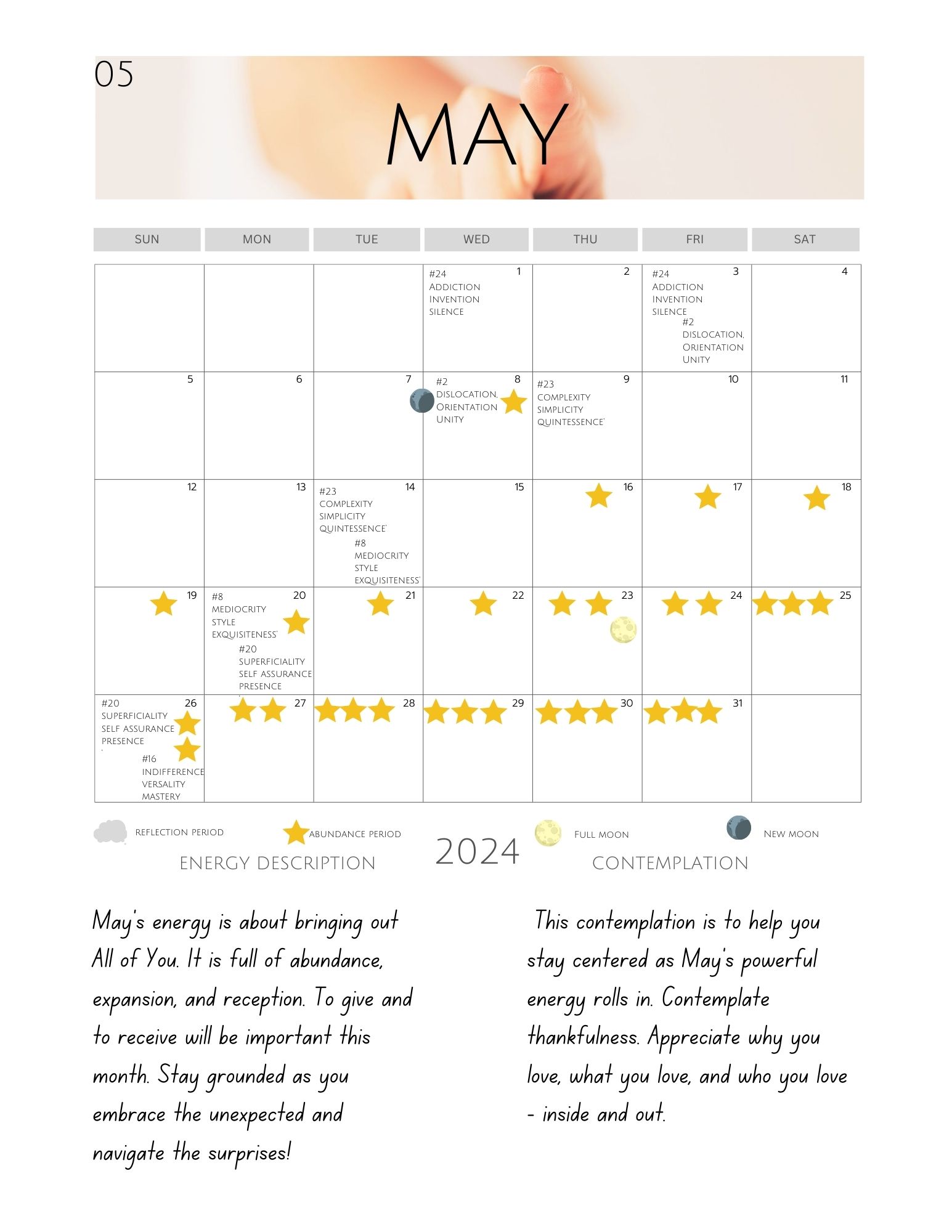 Inner Beauty Healing May Calendar 2024