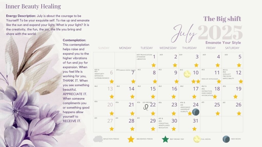 Inner Beauty Healing July 2025 Calendar