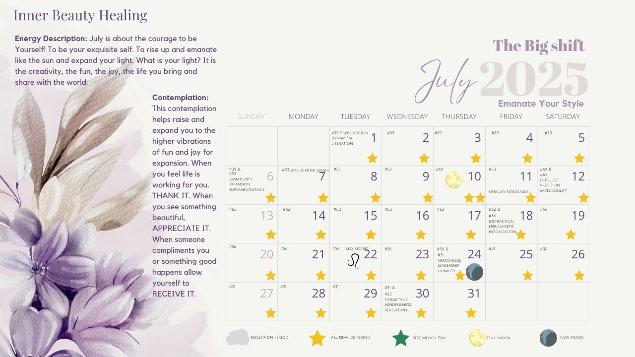 IBH July 2025 Calendar Inner Beauty Healing July 2025 Calendar